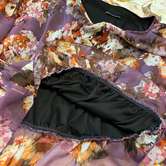 CYNTHIA ROWLEY Floral Blouse Size Med Flowy Big Sleeves Ruffle Hem Lined - Picture 10 of 16